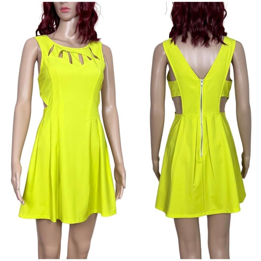 Mustard Seed Womens Cutout Dress size S Bright Yellow Mini Sleeveless